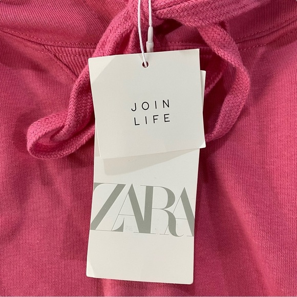 Zara Women Pink Short Sleeve Hooded Sweatshirt Sz L Cotton Swimsuit Cover Up NWT - Picture 8 of 16